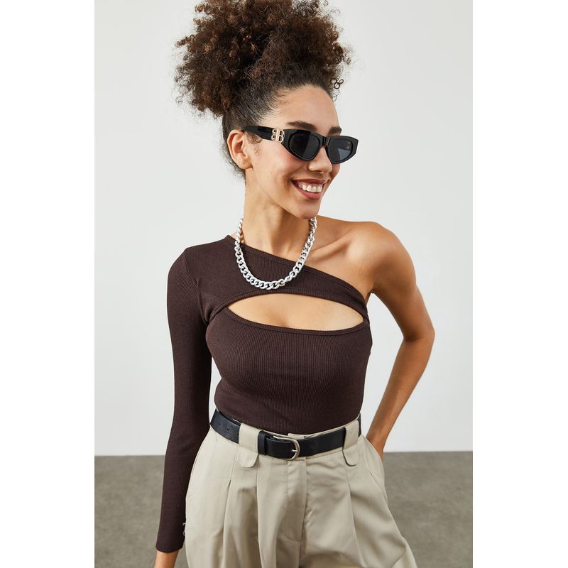 Fashion, accesorii si bijuterii - Femei - Imbracaminte femei - Camasi si bluze femei - Bluză femei Jumeon, 63% bumbac și 35% poliester, închis maro, 215XHN2238 - Infinity.ro