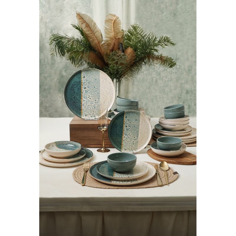 Casa si Gradina - Bucatarie si vesela - Vesela si tacamuri - Vesela pentru servire - Set veselă (24 bucăți) Hermia, ceramică vitrificată, verde și crem, 275KRM2413 - Infinity.ro