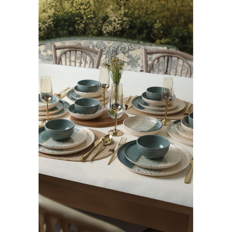 Casa si Gradina - Bucatarie si vesela - Vesela si tacamuri - Vesela pentru servire - Set veselă (24 bucăți) Hermia, ceramică vitrificată, verde și crem, 275KRM2413 - Infinity.ro