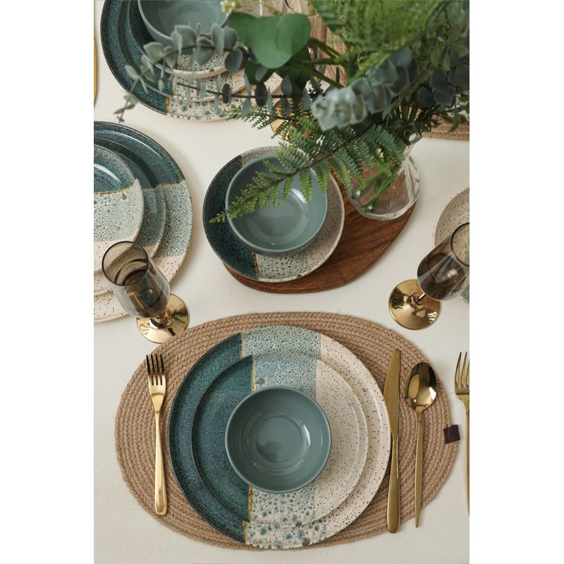 Casa si Gradina - Bucatarie si vesela - Vesela si tacamuri - Vesela pentru servire - Set veselă (24 bucăți) Hermia, ceramică vitrificată, verde și crem, 275KRM2413 - Infinity.ro