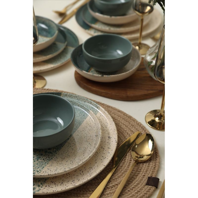 Casa si Gradina - Bucatarie si vesela - Vesela si tacamuri - Vesela pentru servire - Set veselă (24 bucăți) Hermia, ceramică vitrificată, verde și crem, 275KRM2413 - Infinity.ro