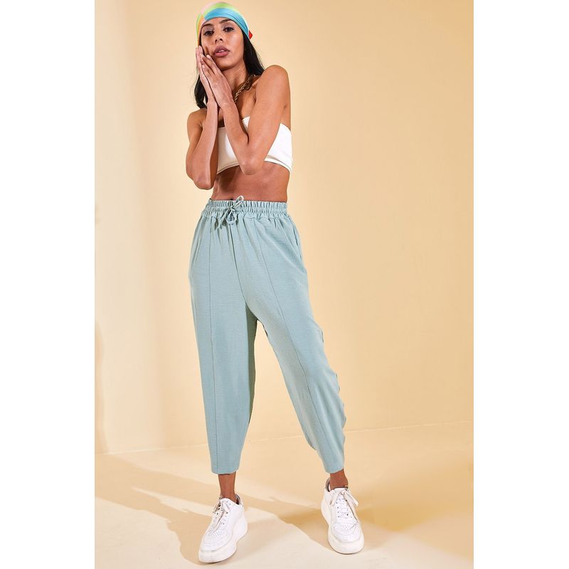 Fashion, accesorii si bijuterii - Femei - Imbracaminte femei - Pantaloni femei - Pantaloni femei Jumeon, 100% bumbac, mentă, 215XHN1942 - L - Infinity.ro