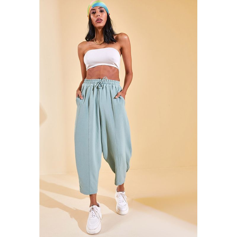Fashion, accesorii si bijuterii - Femei - Imbracaminte femei - Pantaloni femei - Pantaloni femei Jumeon, 100% bumbac, mentă, 215XHN1942 - L - Infinity.ro