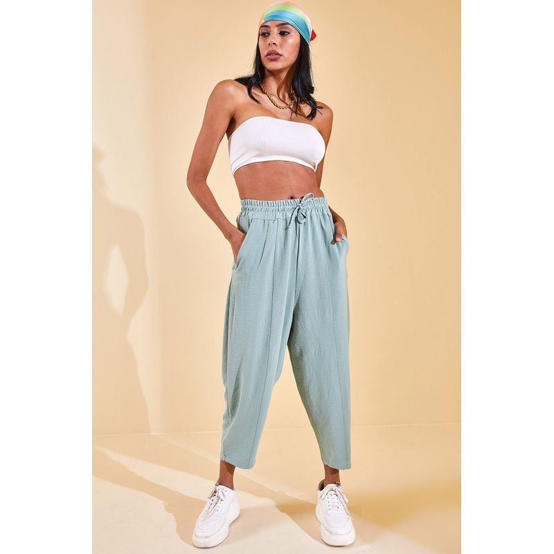 Fashion, accesorii si bijuterii - Femei - Imbracaminte femei - Pantaloni femei - Pantaloni femei Jumeon, 100% bumbac, mentă, 215XHN1942 - L - Infinity.ro
