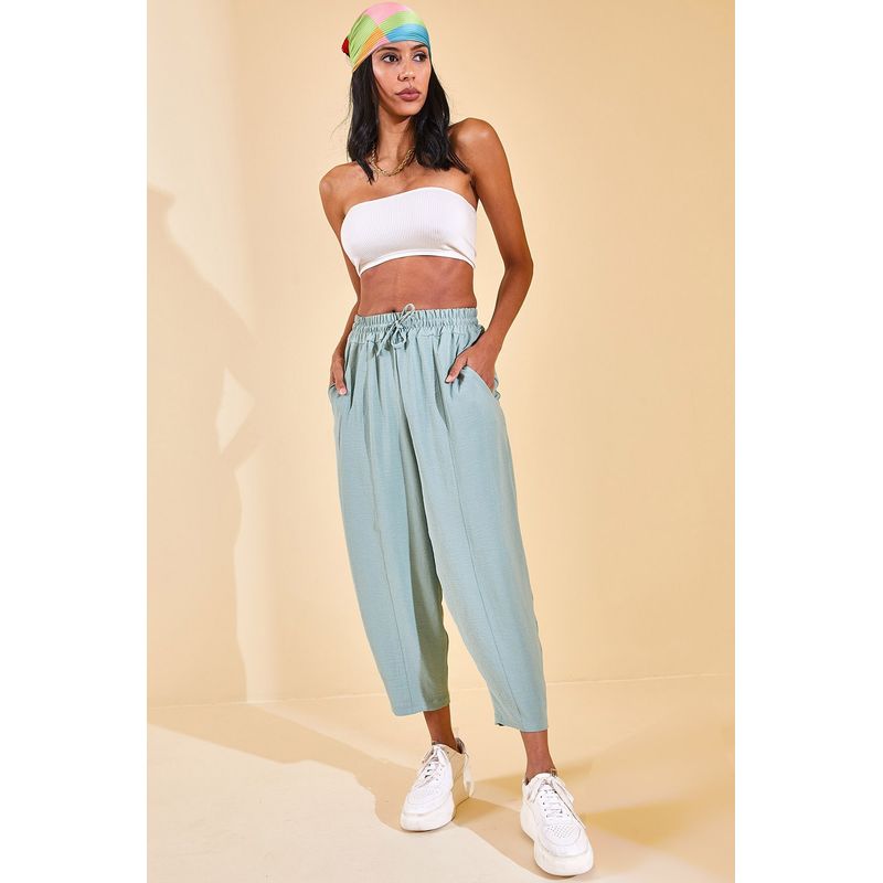 Fashion, accesorii si bijuterii - Femei - Imbracaminte femei - Pantaloni femei - Pantaloni femei Jumeon, 100% bumbac, mentă, 215XHN1942 - L - Infinity.ro
