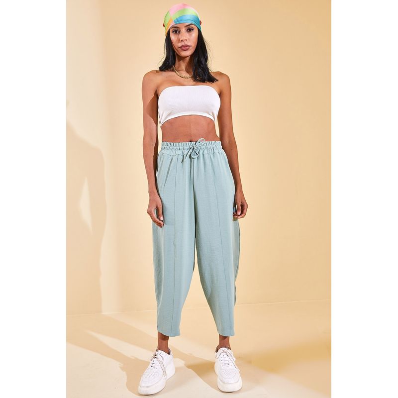 Fashion, accesorii si bijuterii - Femei - Imbracaminte femei - Pantaloni femei - Pantaloni femei Jumeon, 100% bumbac, mentă, 215XHN1942 - L - Infinity.ro