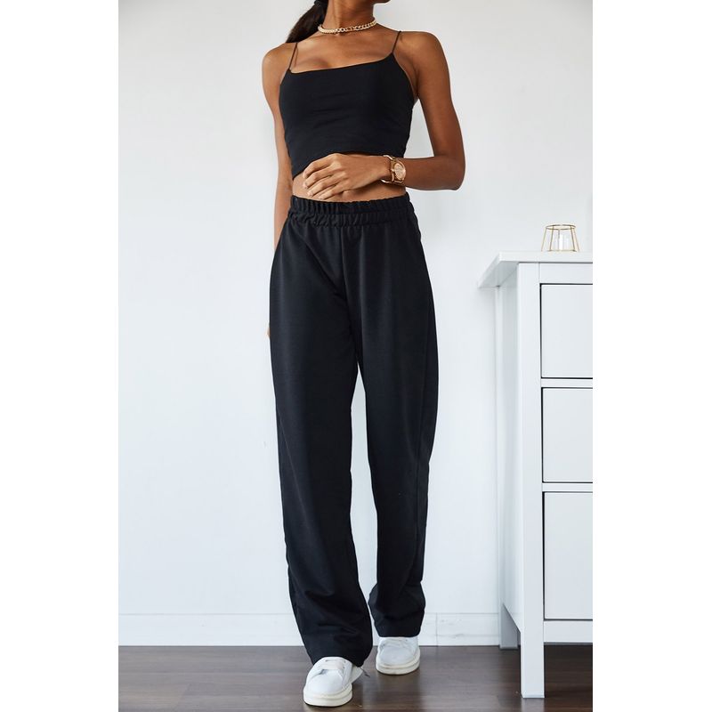 Fashion, accesorii si bijuterii - Femei - Imbracaminte femei - Pantaloni femei - Pantaloni trening femei Jumeon, 100% bumbac, negru, 215XHN1305 - L - Infinity.ro