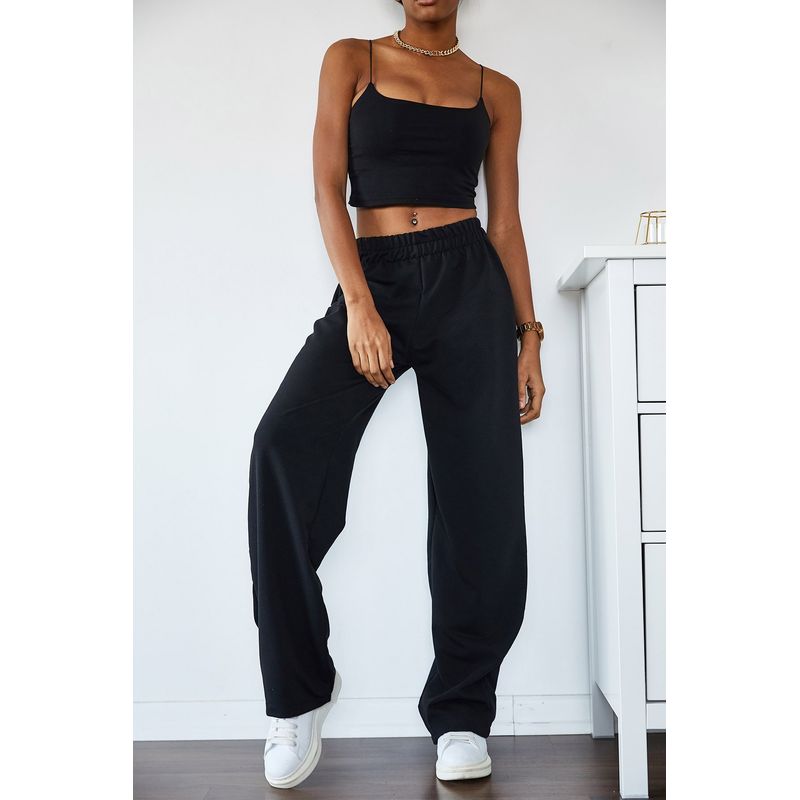 Fashion, accesorii si bijuterii - Femei - Imbracaminte femei - Pantaloni femei - Pantaloni trening femei Jumeon, 100% bumbac, negru, 215XHN1305 - L - Infinity.ro
