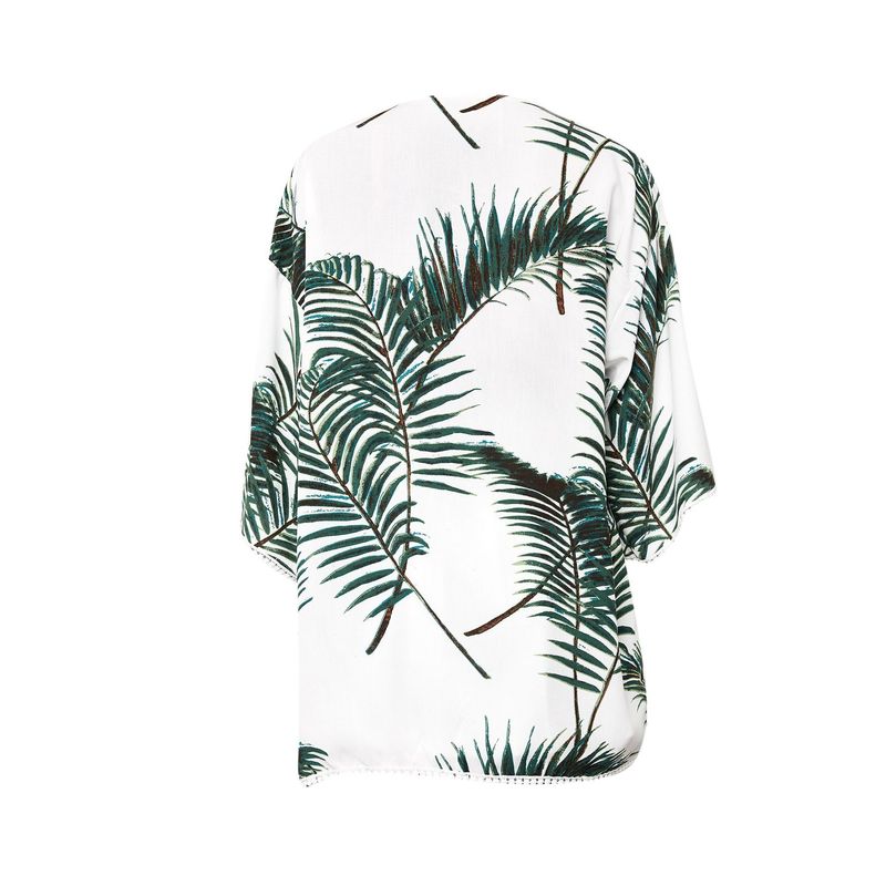 Fashion, accesorii si bijuterii - Femei - Imbracaminte femei - Camasi si bluze femei - Kimono Jumeon, 100% vâscoză, alb și verde, 215XHN1283 - M - Infinity.ro