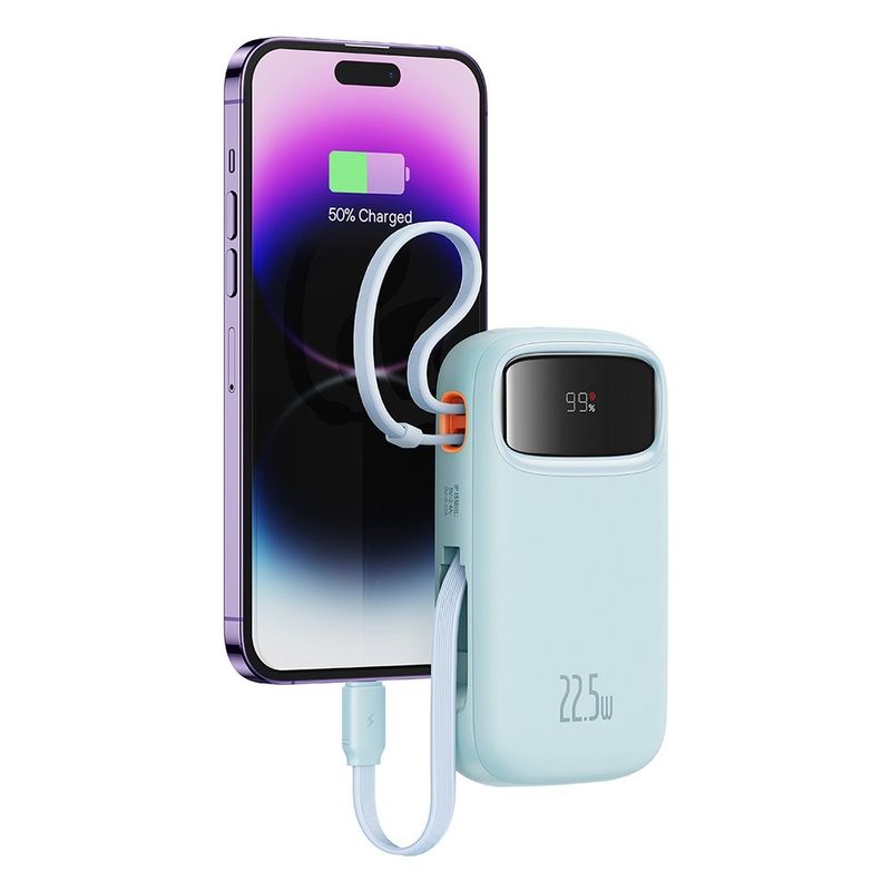 Laptop, Telefoane si Tablete - Telefoane mobile si accesorii - Accesorii Telefoane - Baterii externe - Acumulator extern Baseus Qpow2 Dual-Cablu Digital Display Fast Charge 10000mAh 22.5W Albastru + Cablu USB-C 0.3m - Infinity.ro
