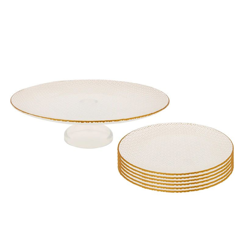 Casa si Gradina - Bucatarie si vesela - Vesela si tacamuri - Vesela desert - Set farfurii desert (7 bucăți) Hermia, sticlă, auriu, 216KRC1190 - Infinity.ro