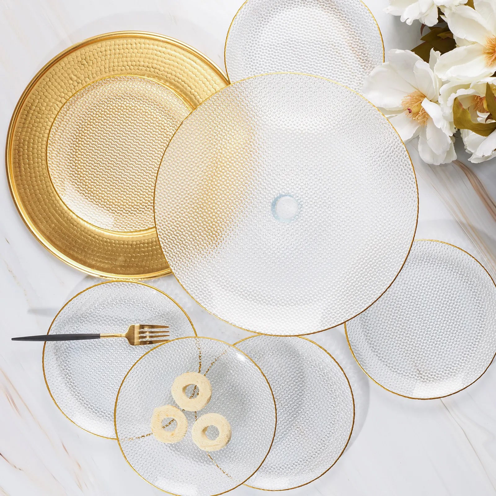 Set farfurii desert (7 bucăți) Hermia, sticlă, auriu, 216KRC1190
