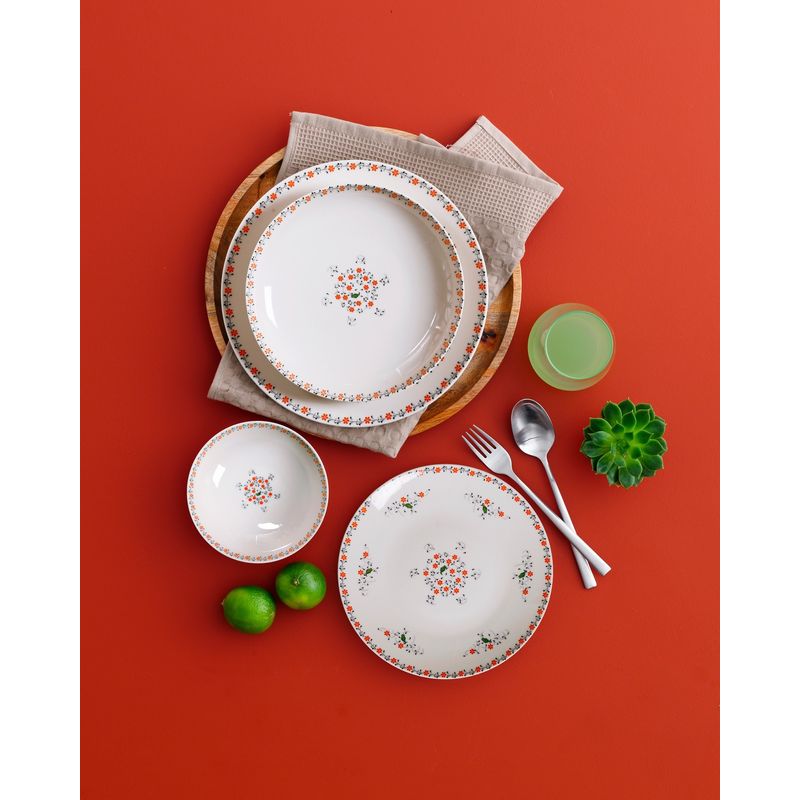 Casa si Gradina - Bucatarie si vesela - Vesela si tacamuri - Vesela pentru servire - Set veselă (24 bucăți) Hermia, porțelan, alb și portocaliu și verde și negru, 387GRP1377 - Infinity.ro