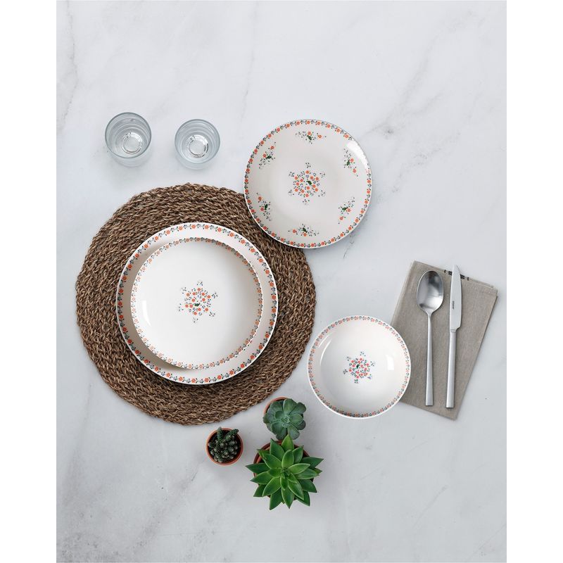 Casa si Gradina - Bucatarie si vesela - Vesela si tacamuri - Vesela pentru servire - Set veselă (24 bucăți) Hermia, porțelan, alb și portocaliu și verde și negru, 387GRP1377 - Infinity.ro