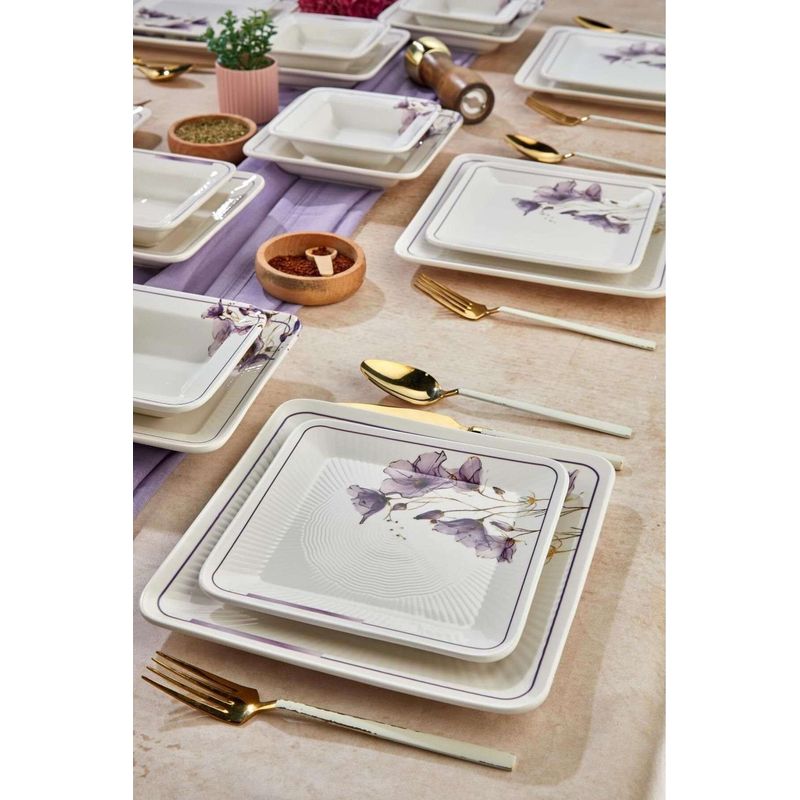 Casa si Gradina - Bucatarie si vesela - Vesela si tacamuri - Vesela pentru servire - Set veselă (24 bucăți) Hermia, ceramică, alb și mov, 759NRE1102 - Infinity.ro