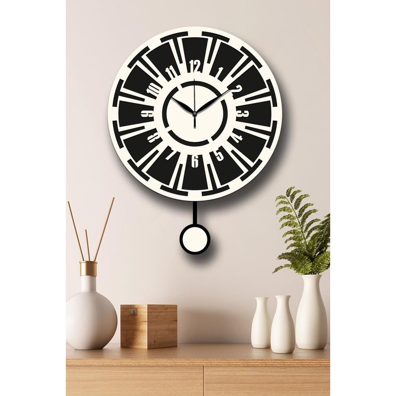 Casa si Gradina - Decoratiuni - Ceasuri - Ceas decorativ perete Wallxpert, MDF, 39 x 50 cm, crem/negru, 332CDC1131 - Infinity.ro