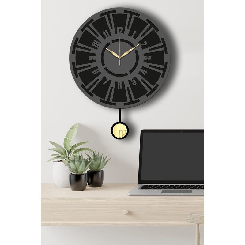 Casa si Gradina - Decoratiuni - Ceasuri - Ceas decorativ perete Wallxpert, MDF, 39 x 50 cm, antracit/auriu, 332CDC1129 - Infinity.ro