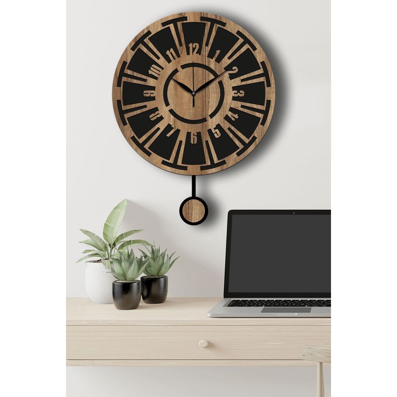 Casa si Gradina - Decoratiuni - Ceasuri - Ceas decorativ perete Wallxpert, MDF, 39 x 50 cm, nuc/negru, 332CDC1132 - Infinity.ro