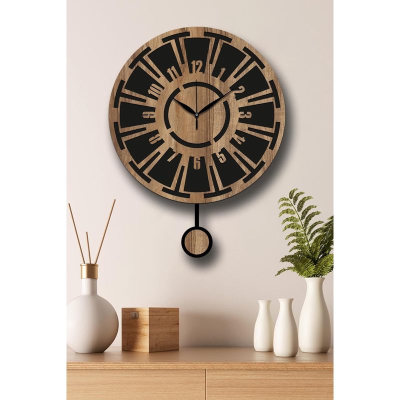 Casa si Gradina - Decoratiuni - Ceasuri - Ceas decorativ perete Wallxpert, MDF, 39 x 50 cm, nuc/negru, 332CDC1132 - Infinity.ro