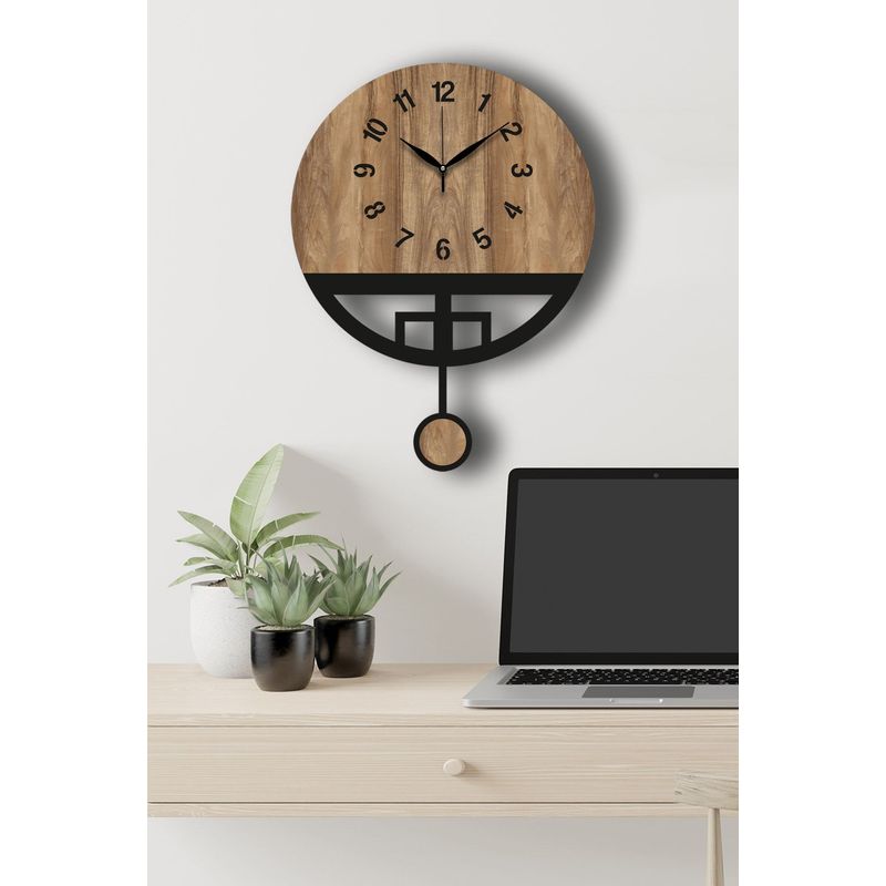 Casa si Gradina - Decoratiuni - Ceasuri - Ceas decorativ perete Wallxpert, MDF, 39 x 50 cm, nuc/negru, 332CDC1119 - Infinity.ro