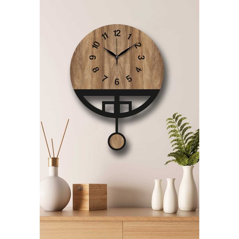 Casa si Gradina - Decoratiuni - Ceasuri - Ceas decorativ perete Wallxpert, MDF, 39 x 50 cm, nuc/negru, 332CDC1119 - Infinity.ro