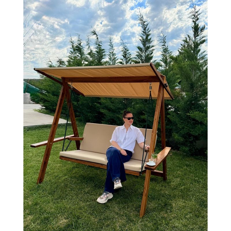 Casa si Gradina - Gradina si terasa - Balansoare si hamace - Balansoare - Balansoar triplu grădină Hanah Home, metal, 210 x 120 x 190 cm, camel, 675SWG1131 - Infinity.ro