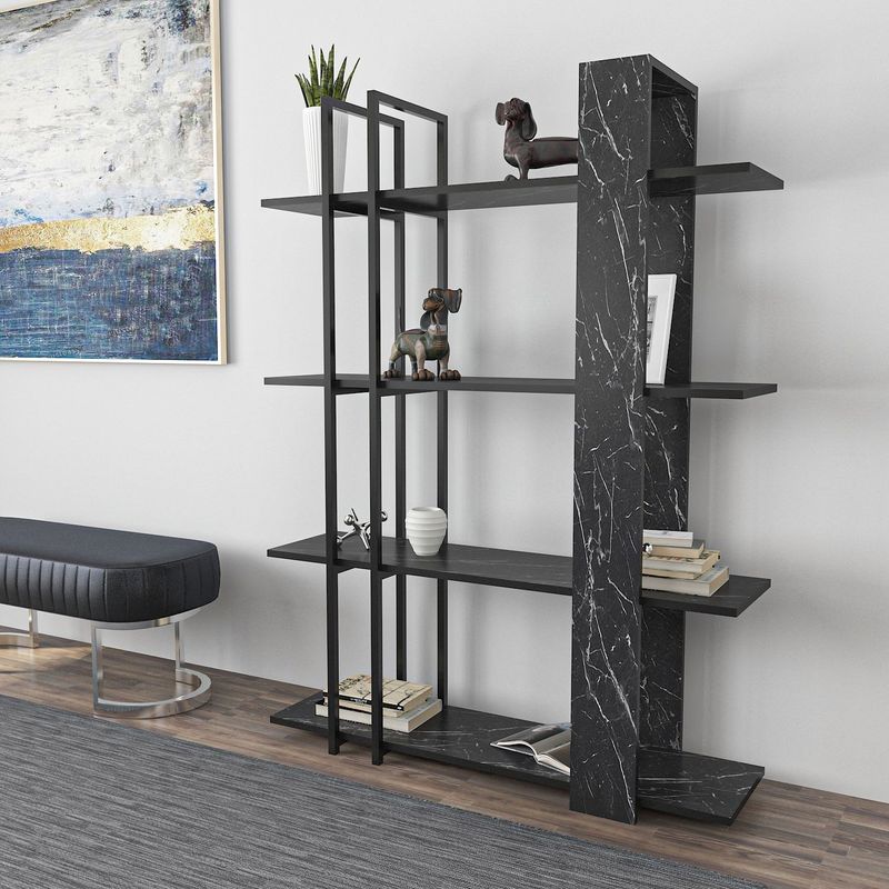 Casa si Gradina - Mobilier - Biblioteci si rafturi - Biblioteci - Bibliotecă Hanah Home, PAL melaminat, 120 x 31 x 160 cm, negru/alb, 875ZNA3670 - Infinity.ro