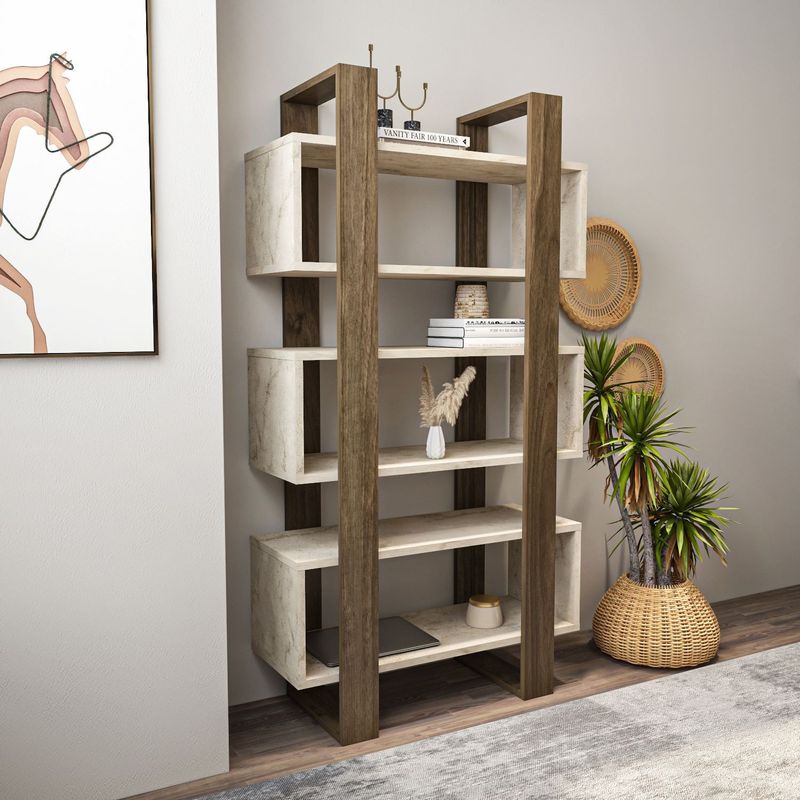 Casa si Gradina - Mobilier - Biblioteci si rafturi - Biblioteci - Bibliotecă Hanah Home, PAL melaminat, 80 x 150 cm, nuc/travertine, 875ZNA3665 - Infinity.ro