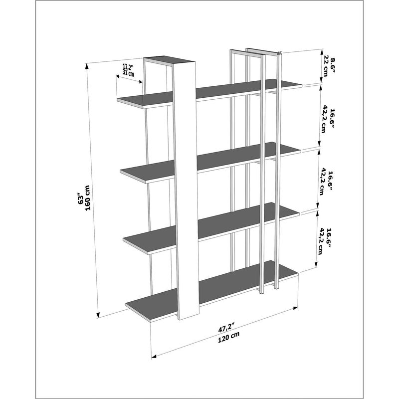 Casa si Gradina - Mobilier - Biblioteci si rafturi - Biblioteci - Bibliotecă Hanah Home, PAL melaminat, 120 x 31 x 160 cm, negru/alb, 875ZNA3670 - Infinity.ro