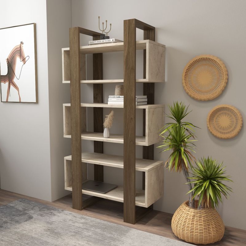 Casa si Gradina - Mobilier - Biblioteci si rafturi - Biblioteci - Bibliotecă Hanah Home, PAL melaminat, 80 x 150 cm, nuc/travertine, 875ZNA3665 - Infinity.ro