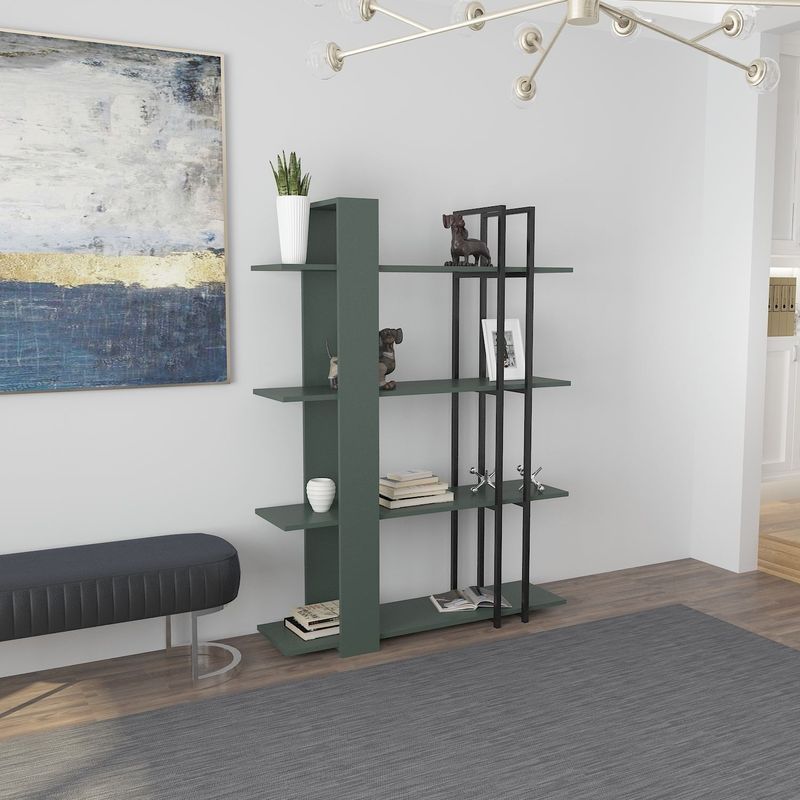 Casa si Gradina - Mobilier - Biblioteci si rafturi - Biblioteci - Bibliotecă Hanah Home, PAL melaminat, 120 x 31 x 160 cm, verde/negru, 875ZNA3671 - Infinity.ro