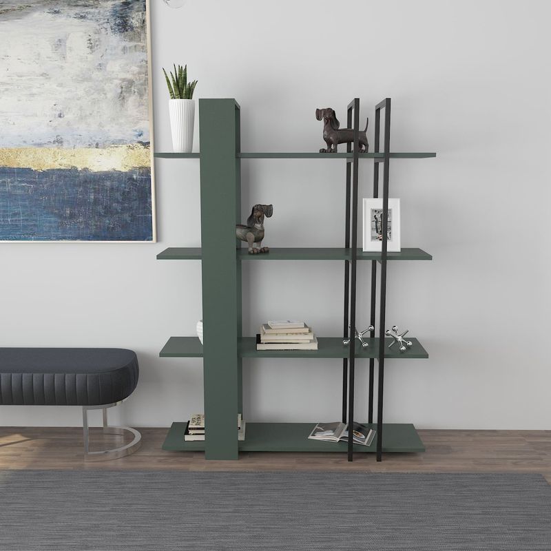 Casa si Gradina - Mobilier - Biblioteci si rafturi - Biblioteci - Bibliotecă Hanah Home, PAL melaminat, 120 x 31 x 160 cm, verde/negru, 875ZNA3671 - Infinity.ro