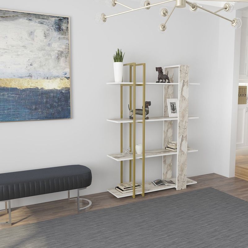 Casa si Gradina - Mobilier - Biblioteci si rafturi - Biblioteci - Bibliotecă Hanah Home, PAL melaminat, 120 x 31 x 160 cm, ephesus/auriu, 875ZNA3668 - Infinity.ro
