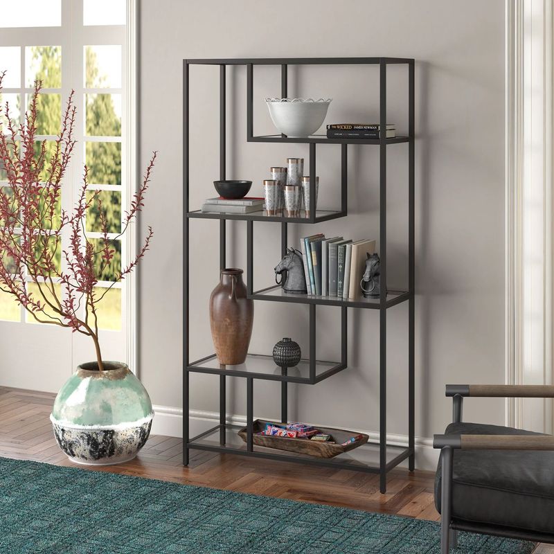 Casa si Gradina - Mobilier - Biblioteci si rafturi - Biblioteci - Bibliotecă Hanah Home, metal, 90 x 30 x 172 cm, negru/transparent, sticlă, 540MDR1304 - Infinity.ro