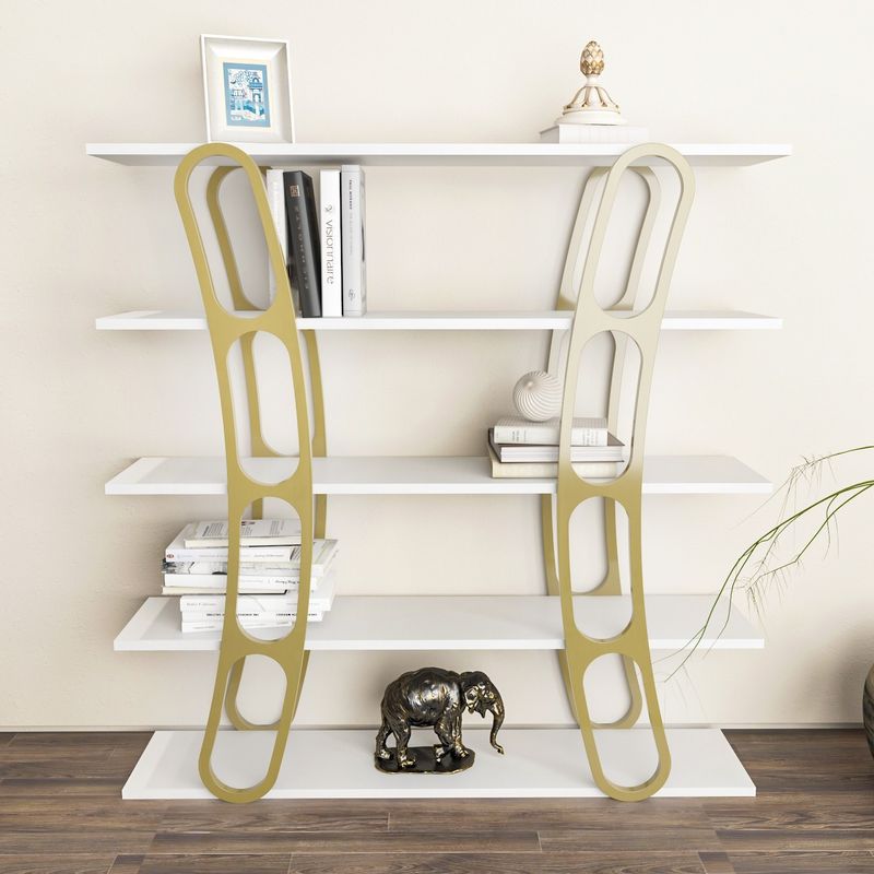 Casa si Gradina - Mobilier - Biblioteci si rafturi - Biblioteci - Bibliotecă Hanah Home, PAL melaminat, 120 x 25 x 120 cm, alb/auriu, 875ZNA4503 - Infinity.ro