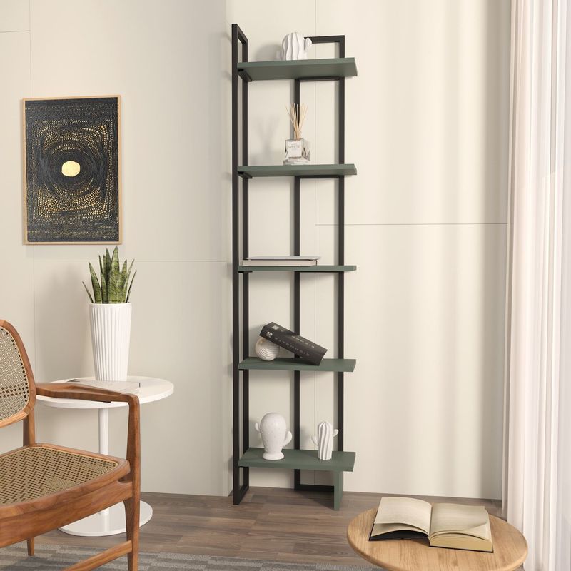 Casa si Gradina - Mobilier - Biblioteci si rafturi - Biblioteci - Bibliotecă Hanah Home, PAL melaminat, 36.4 x 19.6 x 180 cm, negru/verde, 875ZNA3672 - Infinity.ro