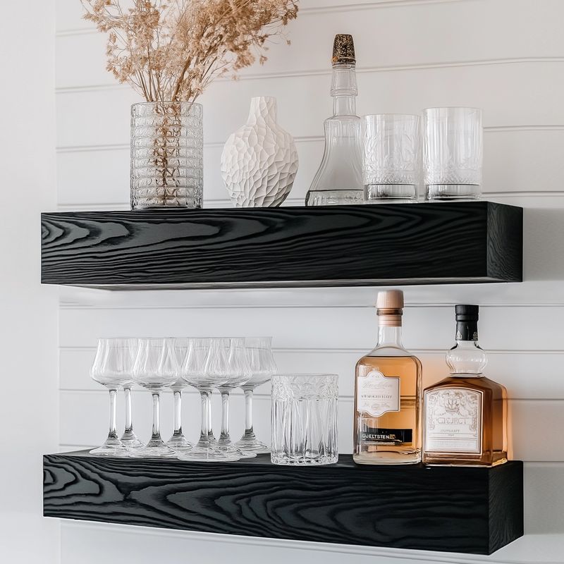 Casa si Gradina - Mobilier - Biblioteci si rafturi - Rafturi - Raft decorativ lemn Hanah Home, lemn masiv, 13 x 11 x 60 cm, negru, set 2 piese, 792EVL2931 - Infinity.ro