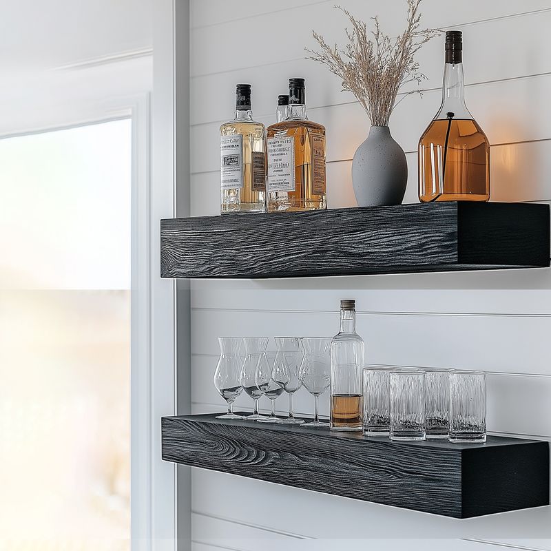 Casa si Gradina - Mobilier - Biblioteci si rafturi - Rafturi - Raft decorativ lemn Hanah Home, lemn masiv, 13 x 11 x 60 cm, negru, set 2 piese, 792EVL2931 - Infinity.ro