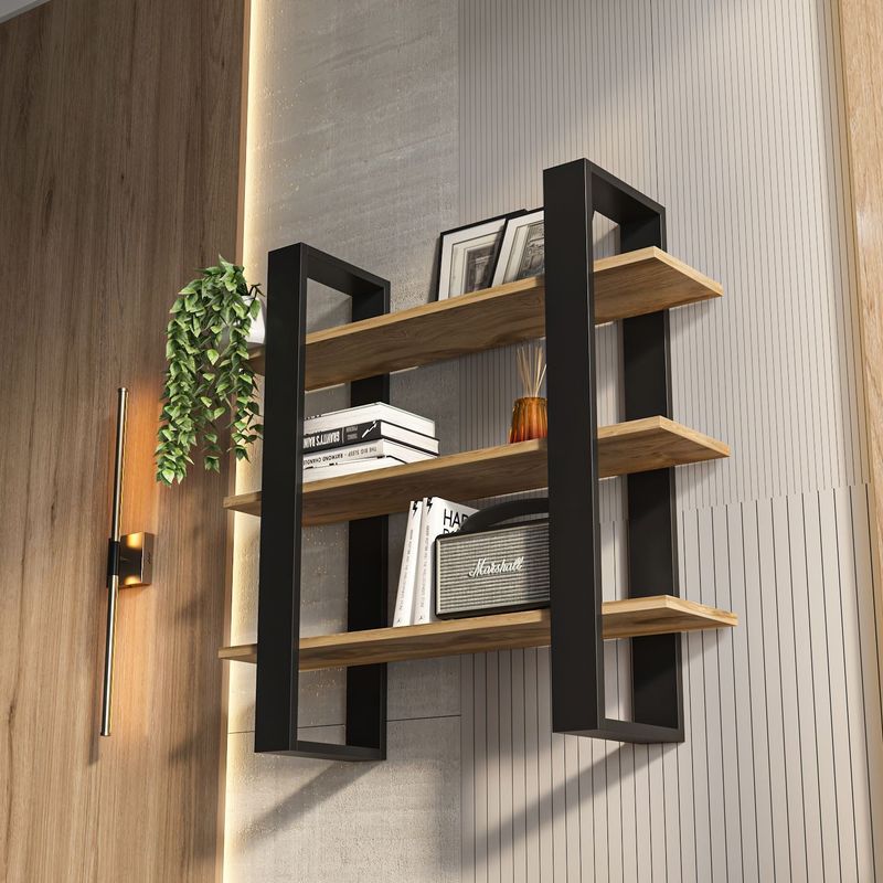Casa si Gradina - Mobilier - Biblioteci si rafturi - Rafturi - Raft perete Hanah Home, PAL melaminat, 90 x 22 x 90 cm, negru/oud stejar, 875ZNA4732 - Infinity.ro