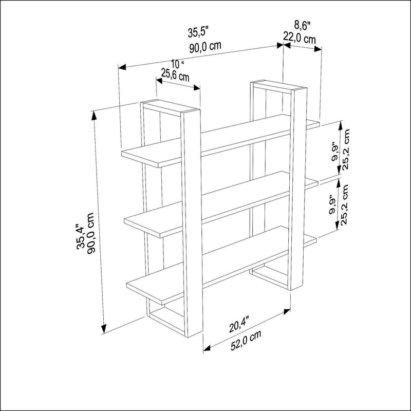 Casa si Gradina - Mobilier - Biblioteci si rafturi - Rafturi - Raft perete Hanah Home, PAL melaminat, 90 x 22 x 90 cm, negru/oud stejar, 875ZNA4732 - Infinity.ro