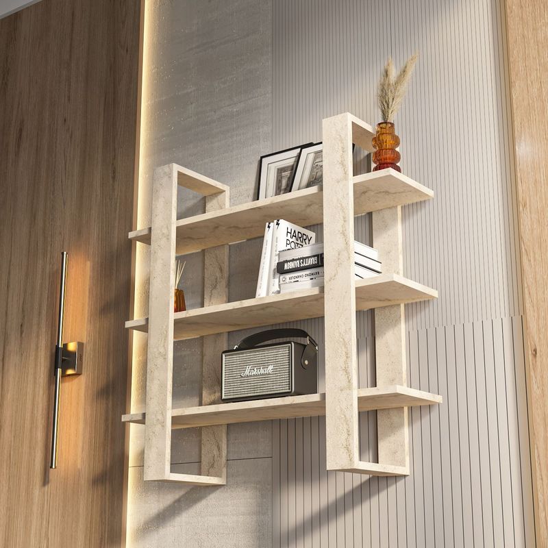 Casa si Gradina - Mobilier - Biblioteci si rafturi - Rafturi - Raft perete Hanah Home, PAL melaminat, 90 x 22 x 90 cm, travertine, 875ZNA4730 - Infinity.ro