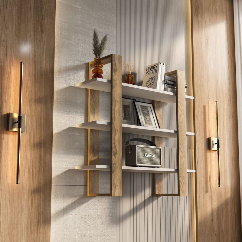 Casa si Gradina - Mobilier - Biblioteci si rafturi - Rafturi - Raft perete Hanah Home, PAL melaminat, 90 x 22 x 90 cm, oud stejar/alb, 875ZNA4731 - Infinity.ro
