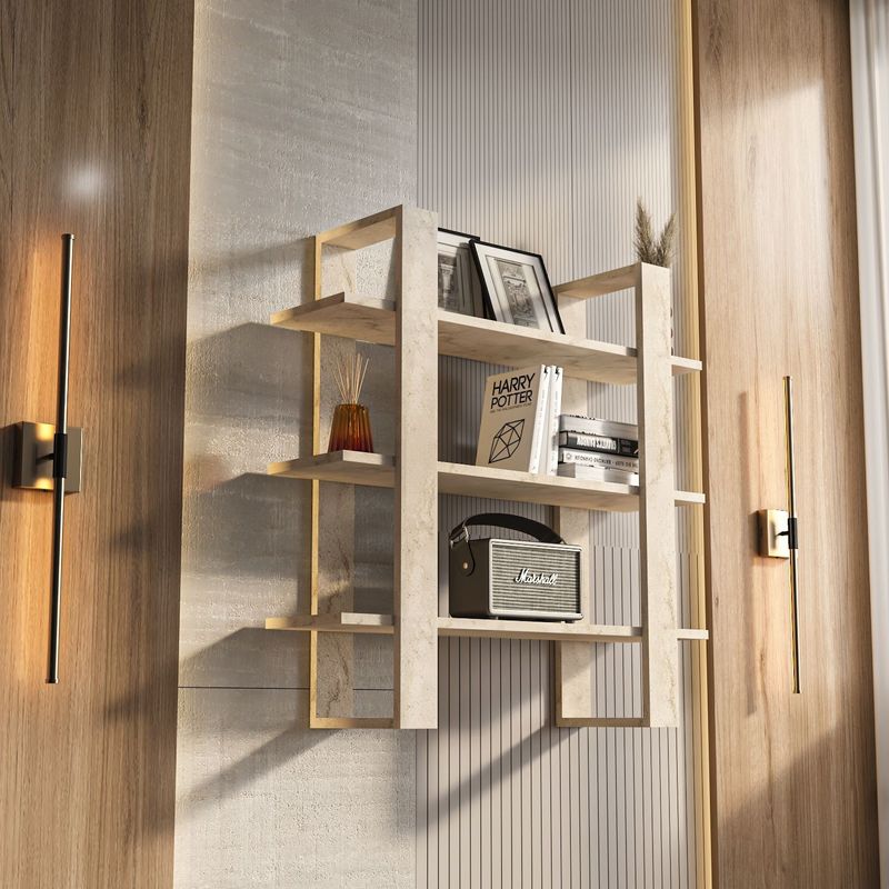 Casa si Gradina - Mobilier - Biblioteci si rafturi - Rafturi - Raft perete Hanah Home, PAL melaminat, 90 x 22 x 90 cm, travertine, 875ZNA4730 - Infinity.ro
