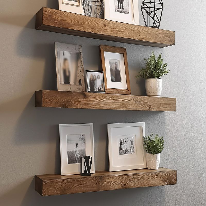 Casa si Gradina - Mobilier - Biblioteci si rafturi - Rafturi - Raft decorativ lemn Hanah Home, lemn masiv, 13 x 11 x 60 cm, lemn, set 3 piese, 792EVL2927 - Infinity.ro