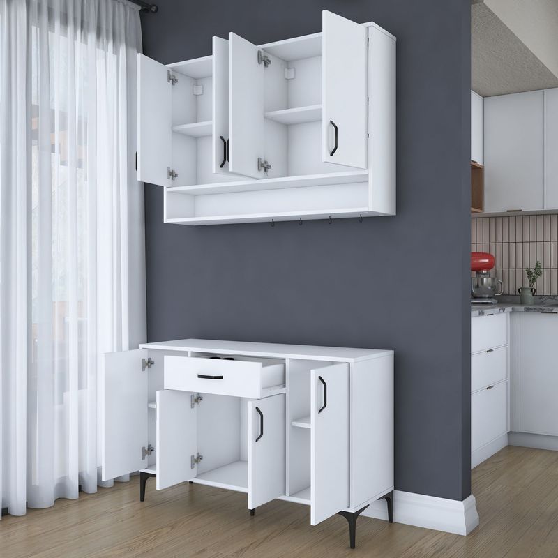 Casa si Gradina - Mobilier - Comode si corpuri - Corpuri bucatarie - Suport cafea Hanah Home, PAL 100%, 120 x 40 x 160.4 cm, alb, 893RAN5514 - Infinity.ro