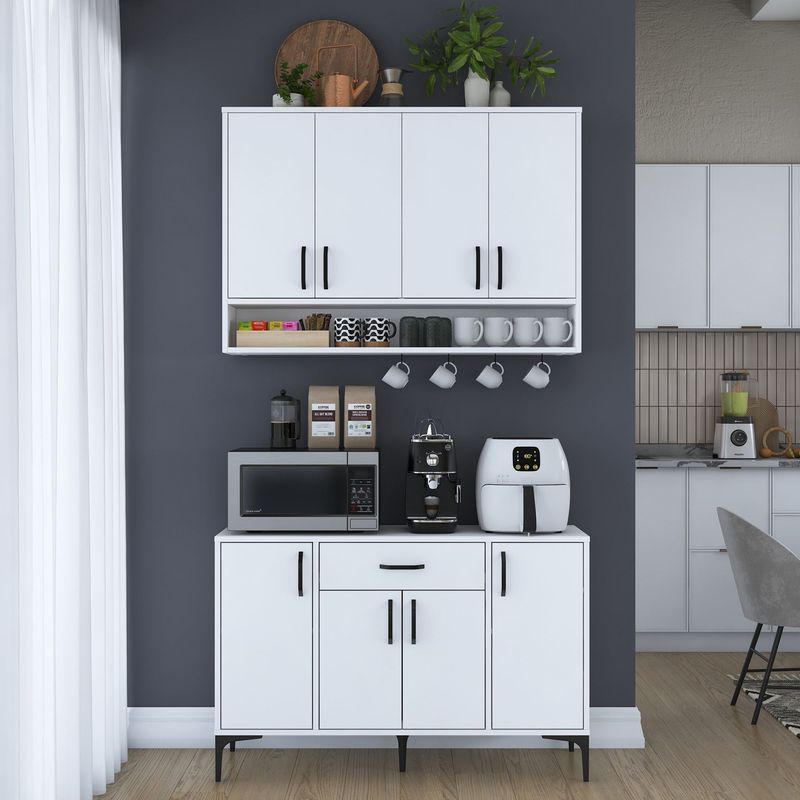 Casa si Gradina - Mobilier - Comode si corpuri - Corpuri bucatarie - Suport cafea Hanah Home, PAL 100%, 120 x 40 x 160.4 cm, alb, 893RAN5514 - Infinity.ro
