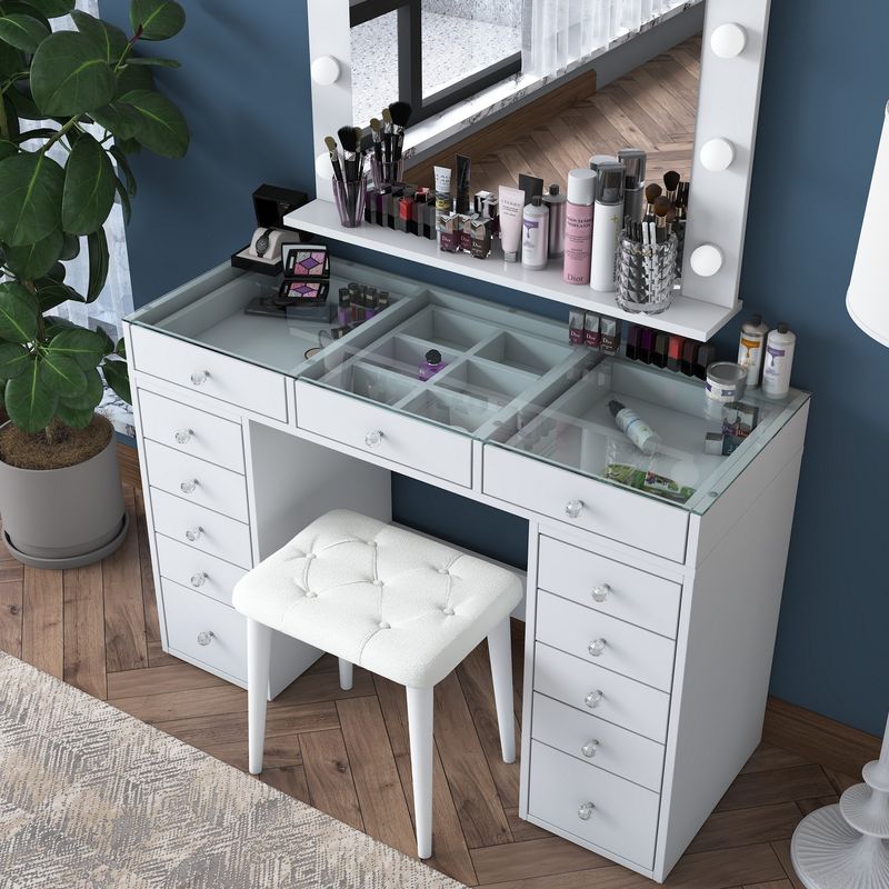 Casa si Gradina - Mobilier - Comode si corpuri - Masute de toaleta - Masă machiaj Hanah Home, PAL melaminat, 120 x 44.5 x 79.8 cm, alb, 893RAN4991 - Infinity.ro