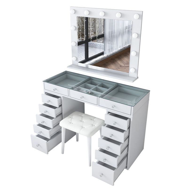 Casa si Gradina - Mobilier - Comode si corpuri - Masute de toaleta - Masă machiaj Hanah Home, PAL melaminat, 120 x 44.5 x 79.8 cm, alb, 893RAN4991 - Infinity.ro