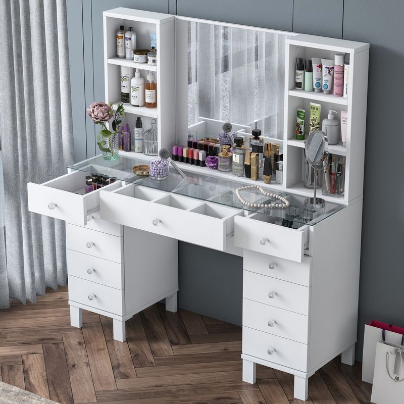 Casa si Gradina - Mobilier - Comode si corpuri - Masute de toaleta - Masă machiaj Hanah Home, PAL melaminat, 120 x 40 x 133.8 cm, alb, 893RAN4987 - Infinity.ro