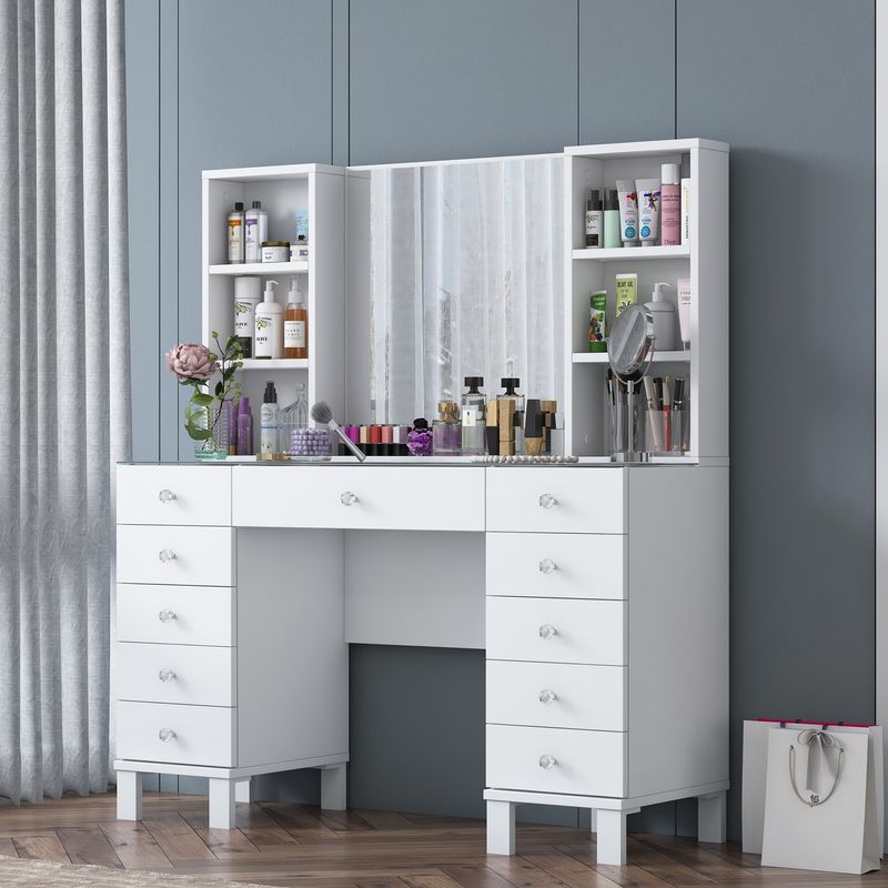 Casa si Gradina - Mobilier - Comode si corpuri - Masute de toaleta - Masă machiaj Hanah Home, PAL melaminat, 120 x 40 x 133.8 cm, alb, 893RAN4987 - Infinity.ro